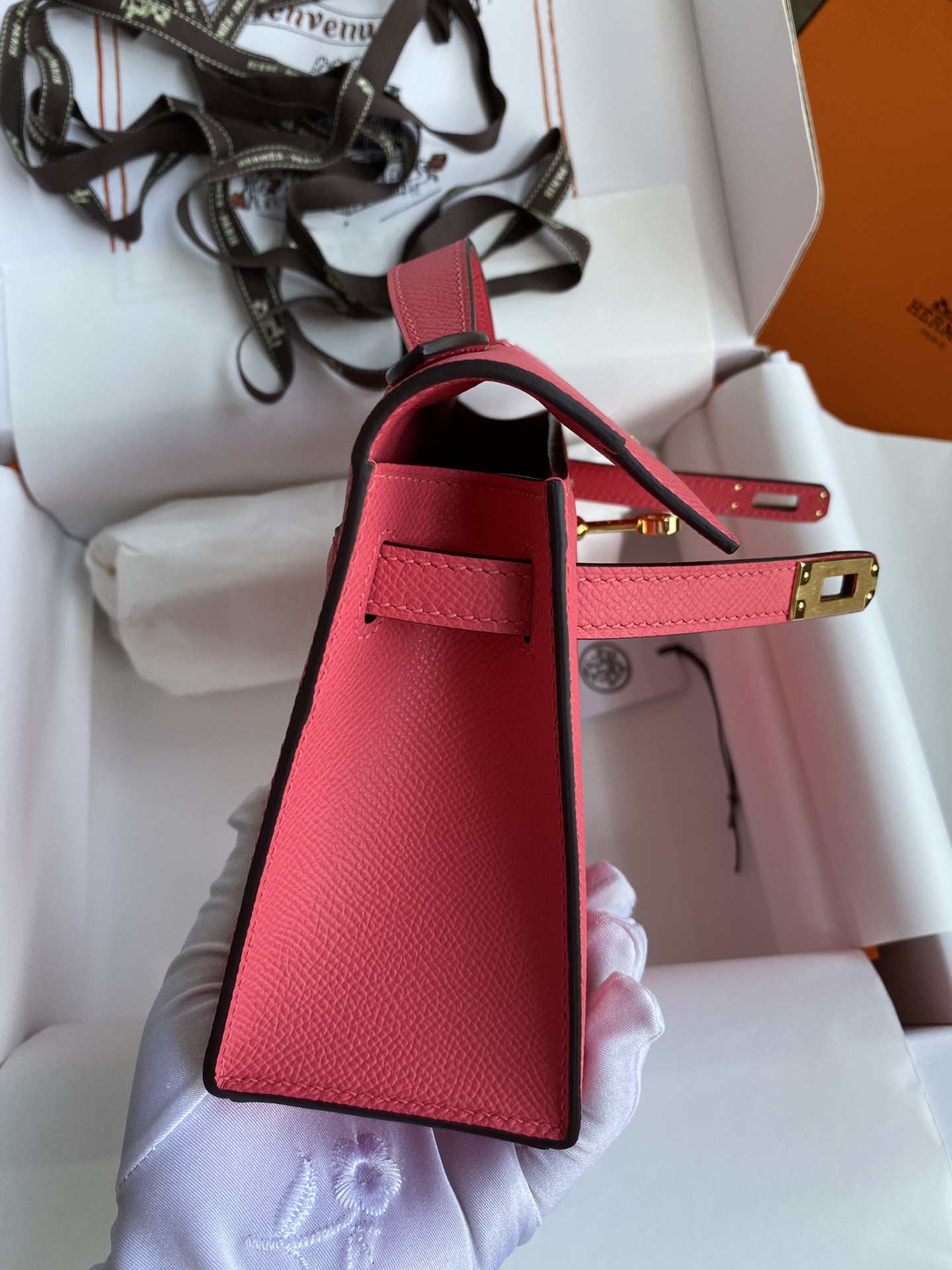 Hermes Mini Kelly Pochette 22cm Bag In Rose Red Epsom Leather